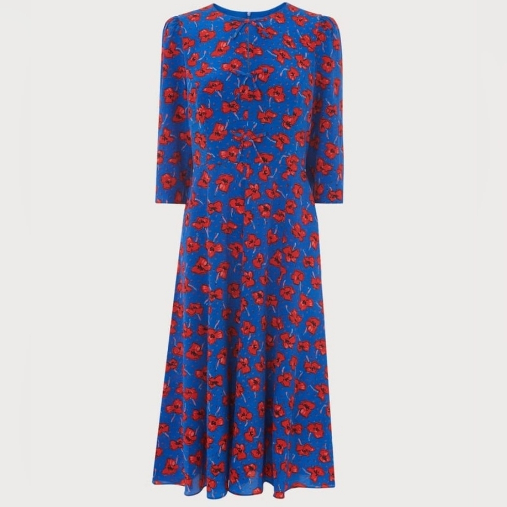 LK Bennett Alicia Poppy Print Silk Tea Dress